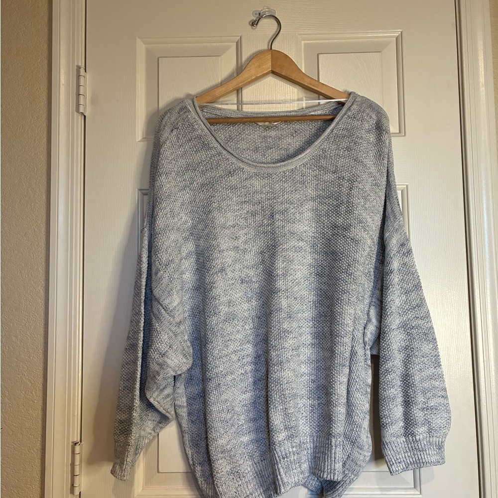 Terra & Sky Heather Blue/White Scoop Neck Sweater